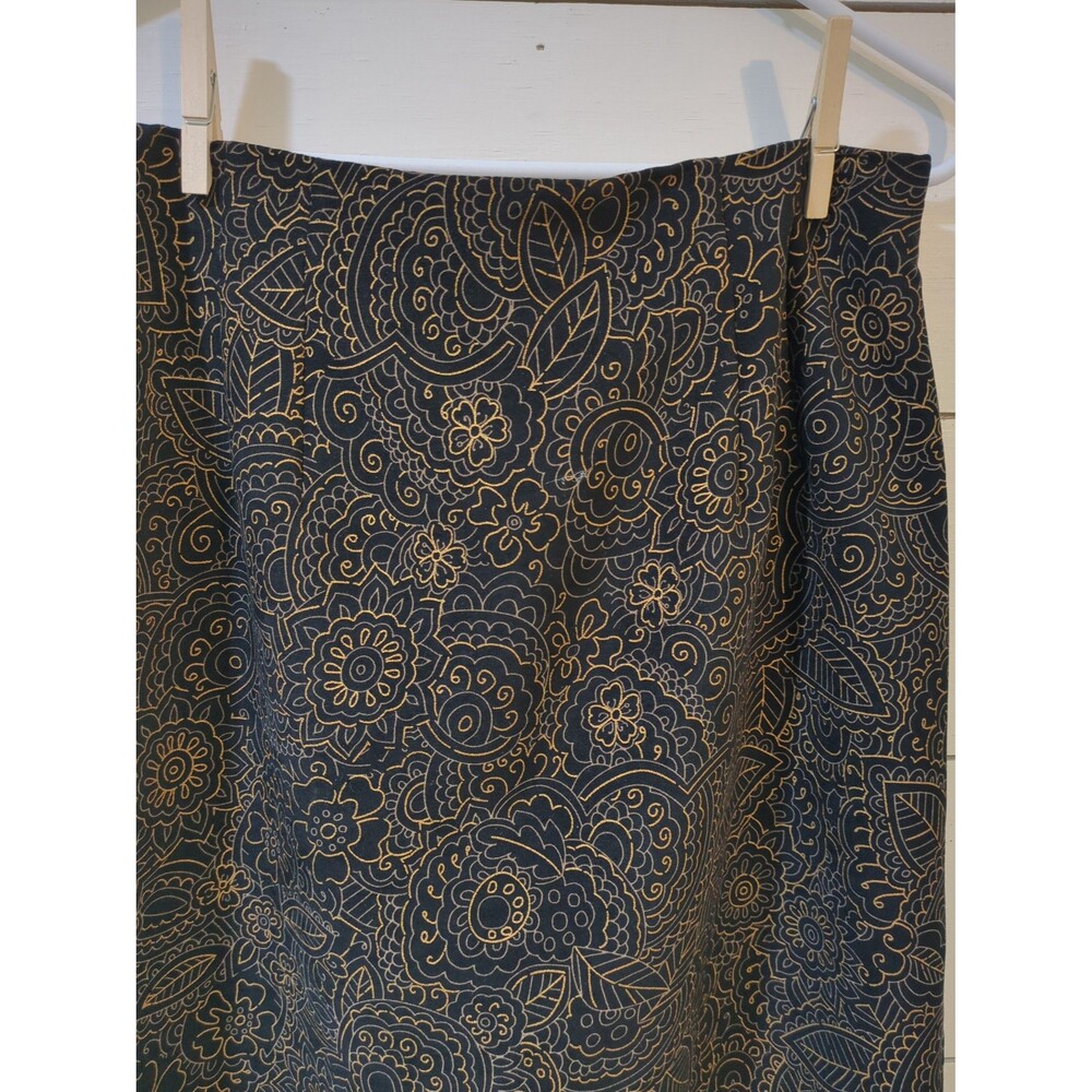 Briggs New York Maxi pencil skirt spandex blend size 8 black gold boho career